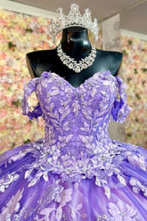 Off-Shoulder Ball Gown Sparkling Purple Sequins & Lace-Up Tulle Quinceanera Dress for Sweet 16 & Birthday Parties